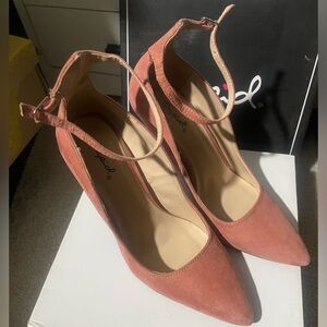 Qupid Suede Pink Ankle Strap Heels